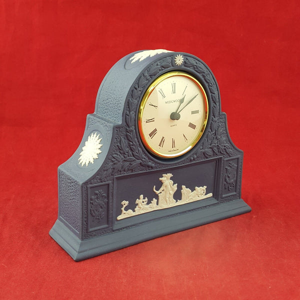 Wedgwood Portland Blue & White Jasperware Laurel Mantel Clock - 8592 WD