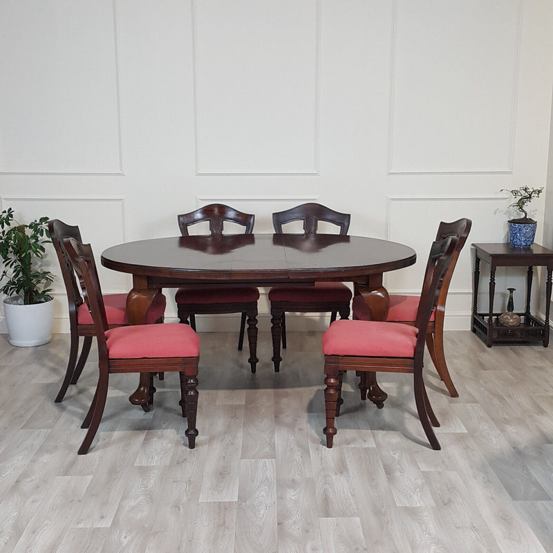 1920s Mahogany Oval Dining Table With Six Victorian Dining Chairs - F101
