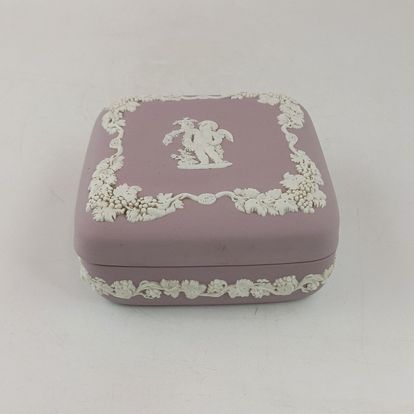 Wedgwood - Lilac Purple Jasperware Square Shaped Trinket Box - WD 2848