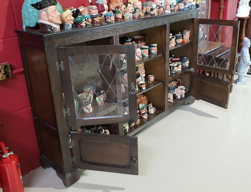 Vintage Spacious Carved Oak Cabinet / Bookcase