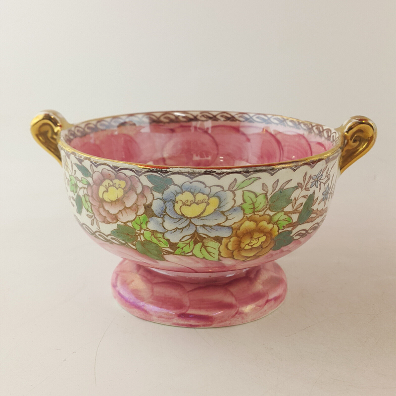 Maling - Pair Of Pink Peony Rose Twin Handle Bowls & Vase