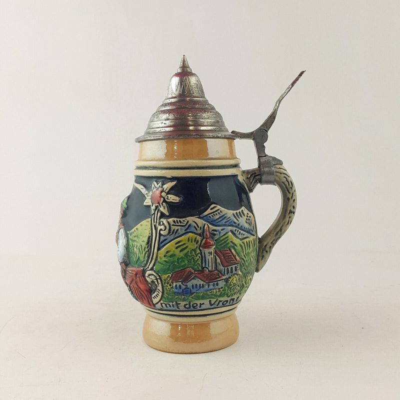 Vintage German Lidded Beer Stein / Tankard - OP 2553