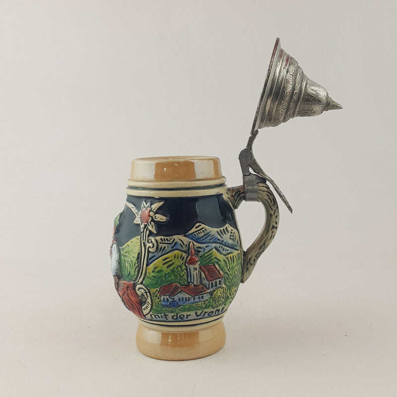 Vintage German Lidded Beer Stein / Tankard - OP 2553