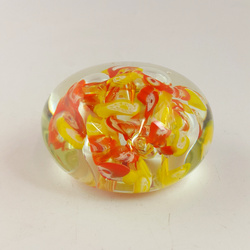 Vintage Glass Paperweight - Yellow & Orange Pattern - TF 174