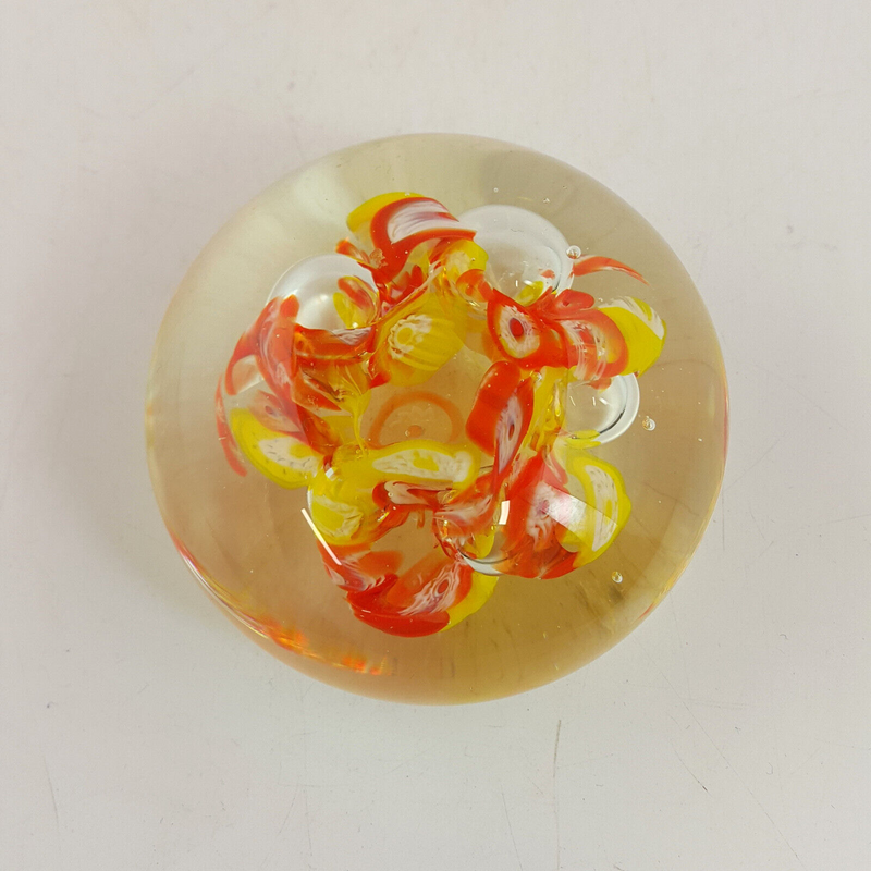 Vintage Glass Paperweight - Yellow & Orange Pattern - TF 174