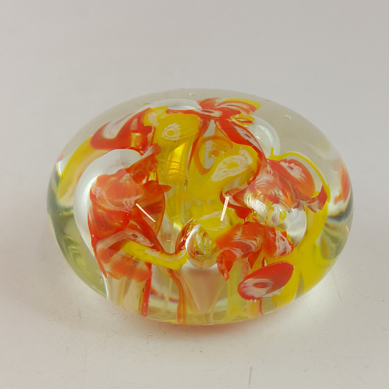 Vintage Glass Paperweight - Yellow & Orange Pattern - TF 174