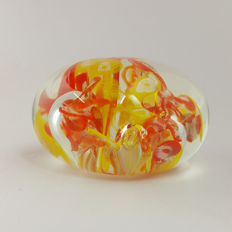 Vintage Glass Paperweight - Yellow & Orange Pattern - TF 174