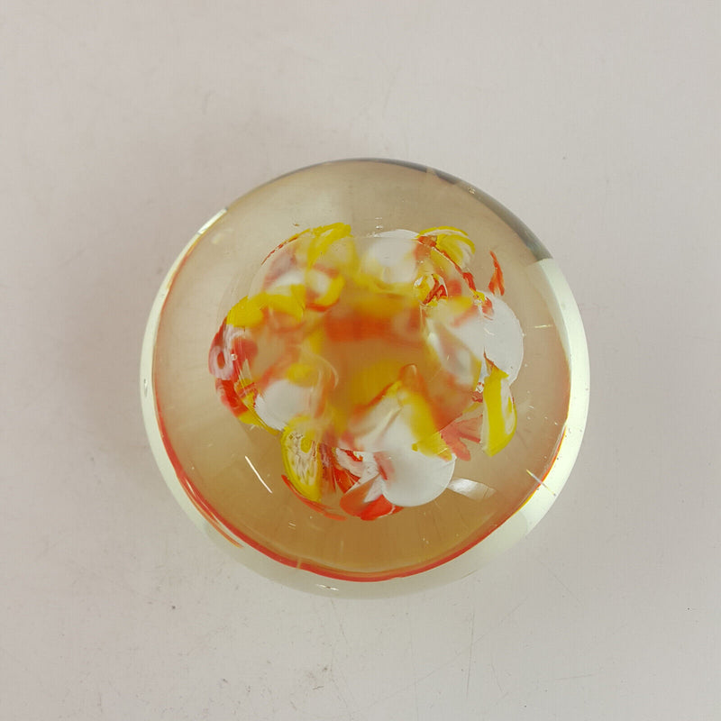 Vintage Glass Paperweight - Yellow & Orange Pattern - TF 174