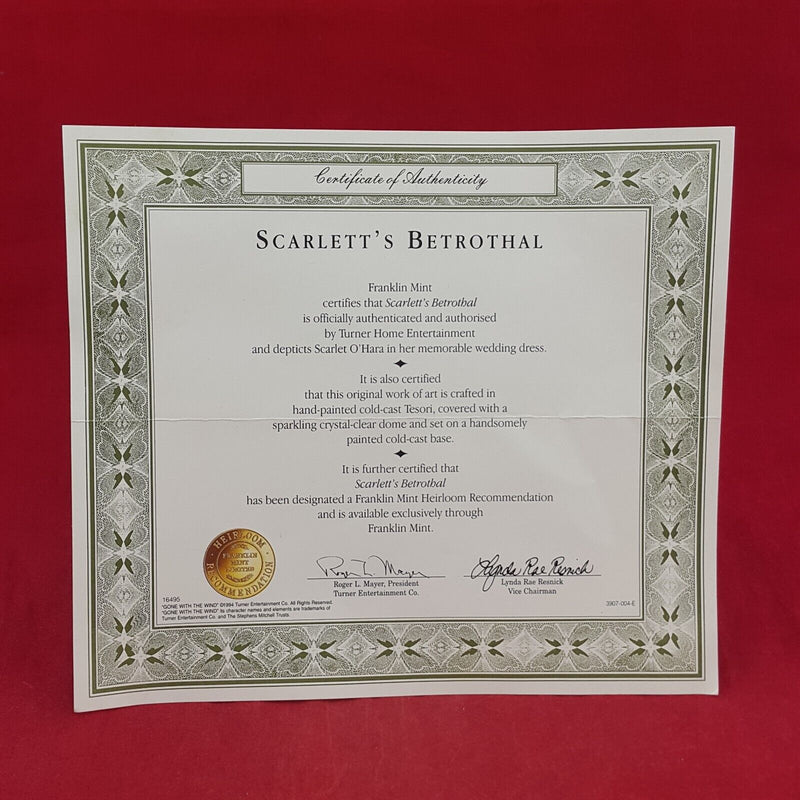 Scarlett's Betrothal Franklin Mint Gone With The Wind With CoA - 8151 O/A