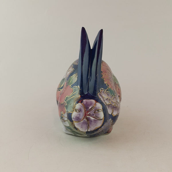 Chinese Porcelain Rabbit Figurine - Navy With Peony Flowers & Raised Gilt -  822