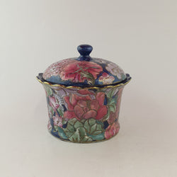 Chinese Porcelain Lidded Jar - Navy With Peony Flowers & Raised Gilt - 8224 OA