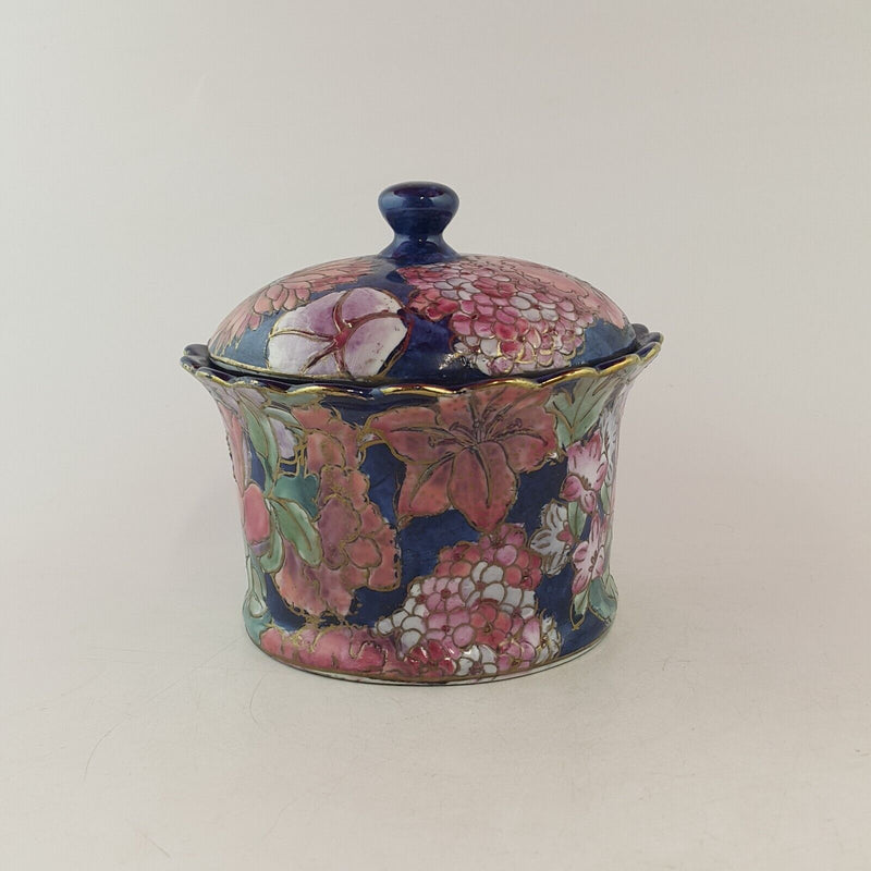 Chinese Porcelain Lidded Jar - Navy With Peony Flowers & Raised Gilt - 8224 OA