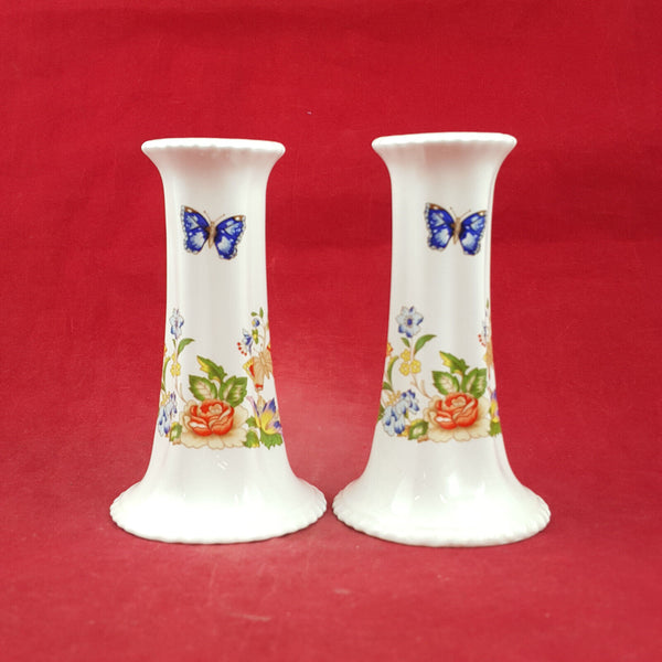 Aynsley Cottage Garden Flowers & Butterflies Pair Of Candlestick Holder OP 3046