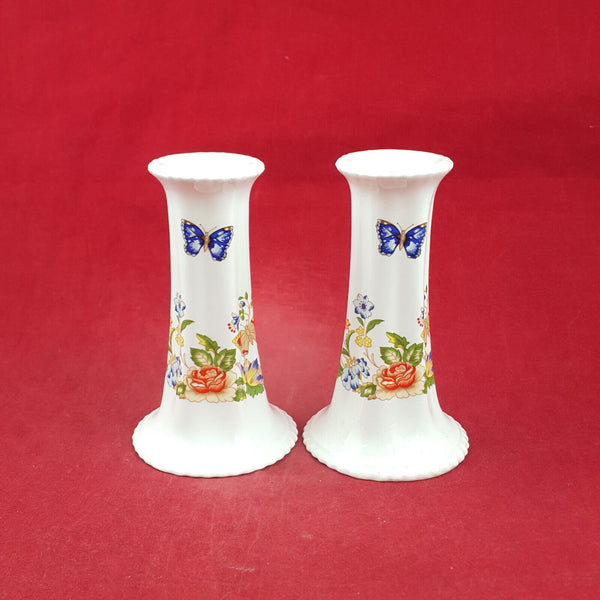 Aynsley Cottage Garden Flowers & Butterflies Pair Of Candlestick Holder OP 3046