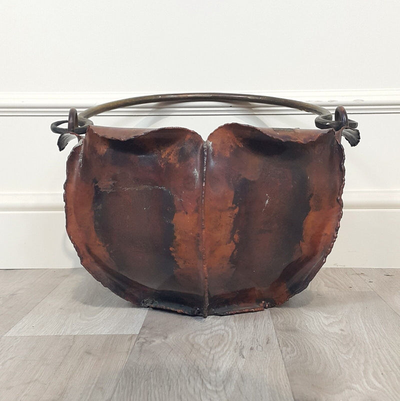 Antique Wrought Iron And Copper Bucket - F281