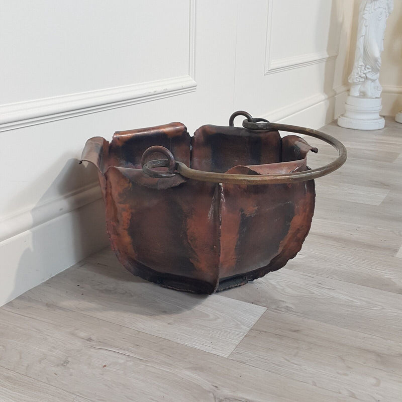 Antique Wrought Iron And Copper Bucket - F281