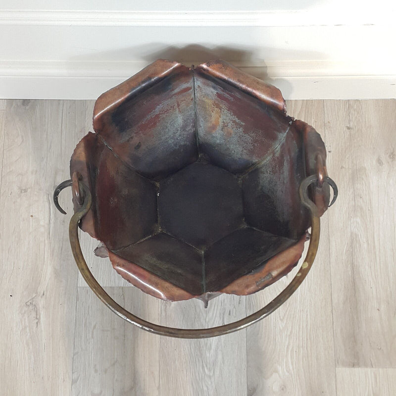 Antique Wrought Iron And Copper Bucket - F281