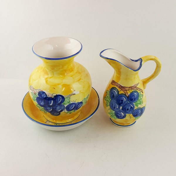 Handpainted Porcelain 3-piece Set Of Decorative Vases & Trinket Plate - OP 3340