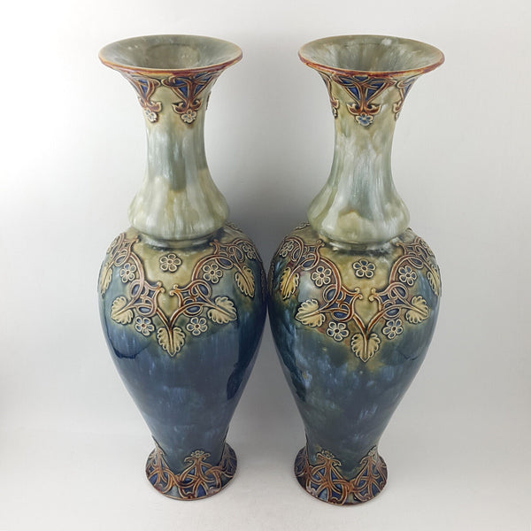 Royal Doulton - Pair Of Large Stoneware Lambeth Vases 3319 (rare) - RD 3245