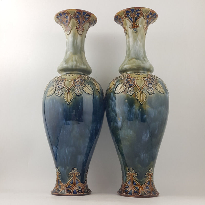 Royal Doulton - Pair Of Large Stoneware Lambeth Vases 3319 (rare) - RD 3245