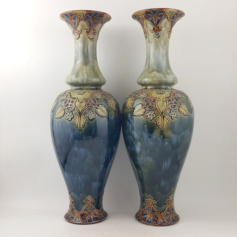 Royal Doulton - Pair Of Large Stoneware Lambeth Vases 3319 (rare) - RD 3245