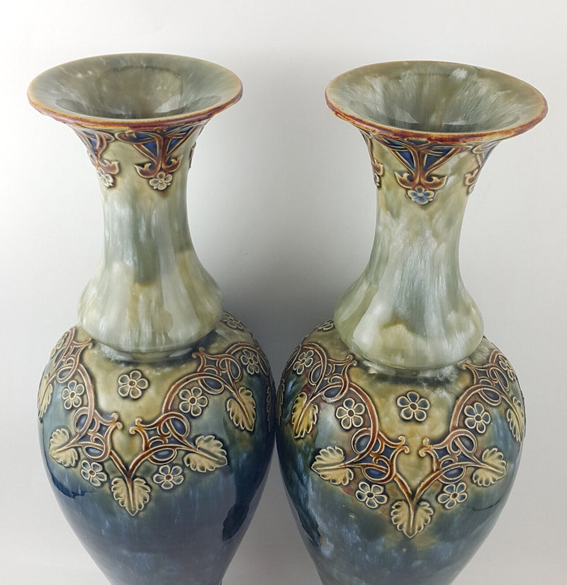 Royal Doulton - Pair Of Large Stoneware Lambeth Vases 3319 (rare) - RD 3245