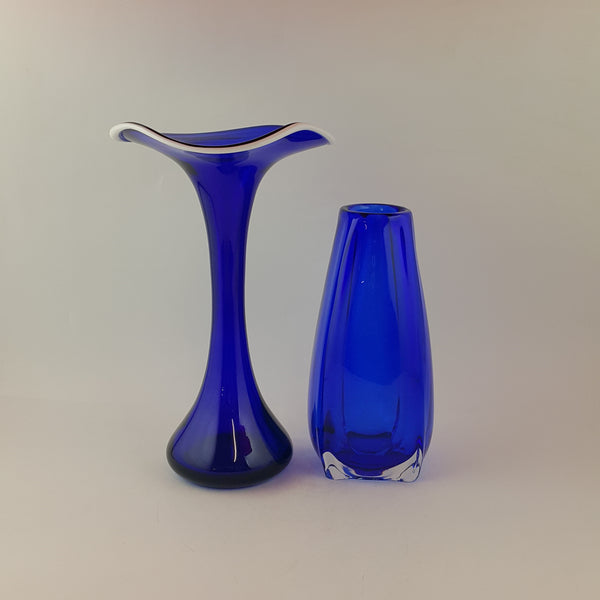 Vintage Set of  Two Blue Vases With White Rim - 8688 O/A