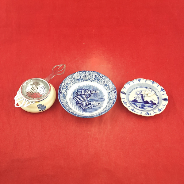 3x Miscellaneous Small Trinket Plates & Tea Strainer - OP 3391