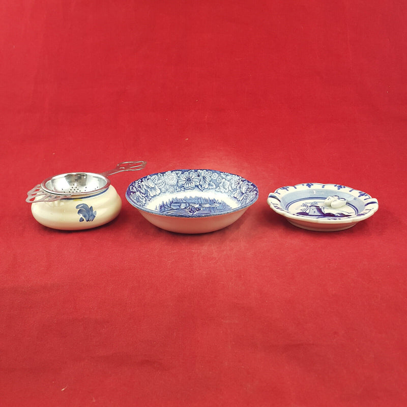 3x Miscellaneous Small Trinket Plates & Tea Strainer - OP 3391