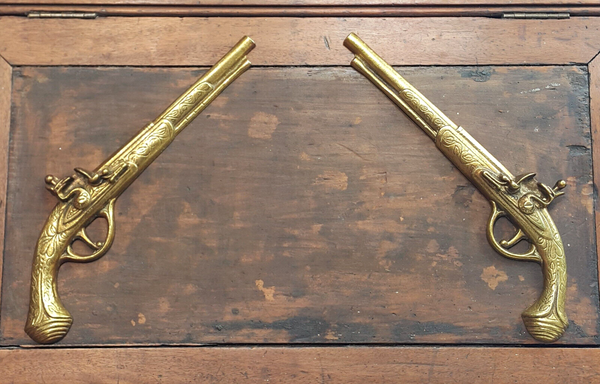 Pair Of Brass Decorative Duelling Pistols / Guns 33cm - OA 3282