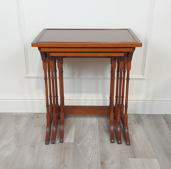 Vintage Yew Wood Nest Of Three Tables - F312