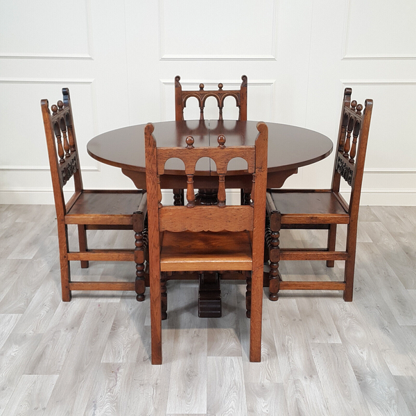 Vintage Solid Wood Extendable Dining Table With Four Carved Chairs - F318