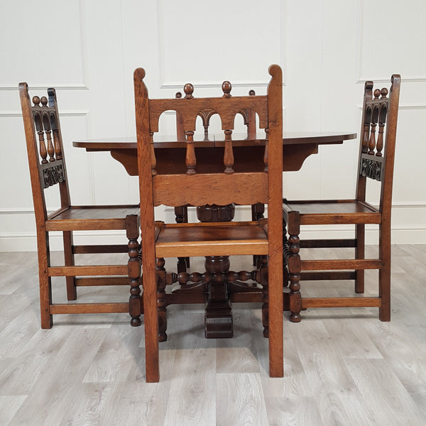 Vintage Solid Wood Extendable Dining Table With Four Carved Chairs - F318