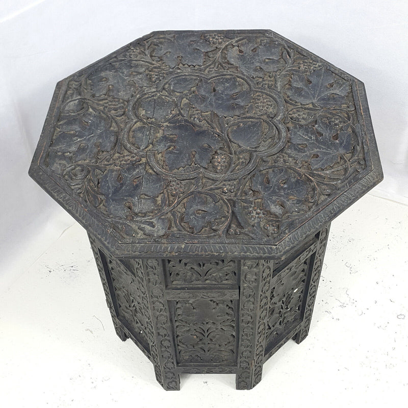 19th Century Hardwood Carved Octagonal Side Table - Small - F30