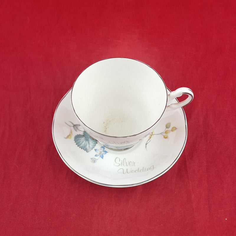 Argyle Bone China Silver Wedding / Mum - Set Of Cup & Saucer - OP 3456