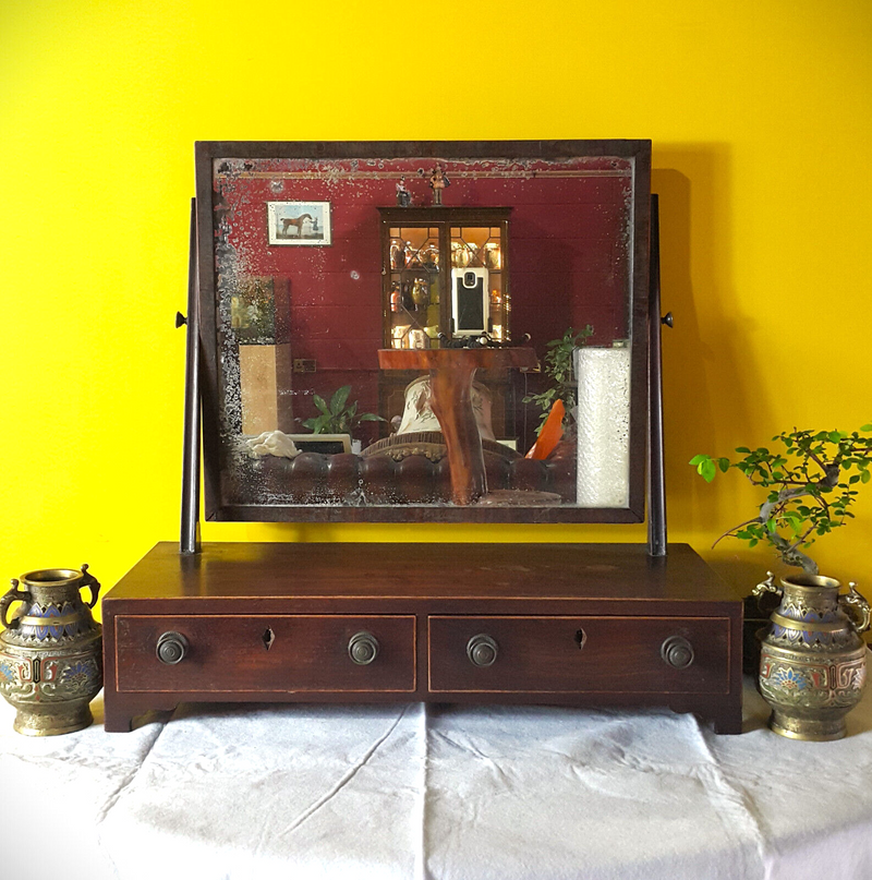 19th Century Crossbanded Mahogany Swing Dressing Mirror (With Two Drawers) - F99