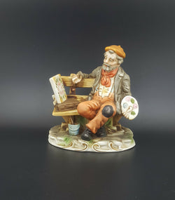 Capodimonte Figurine Old Man Painting Flowers - Chipped