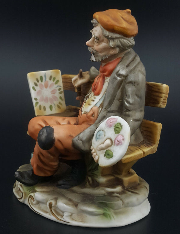 Capodimonte Figurine Old Man Painting Flowers - Chipped