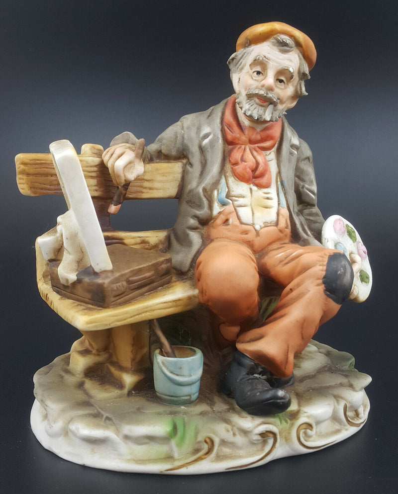 Capodimonte Figurine Old Man Painting Flowers - Chipped