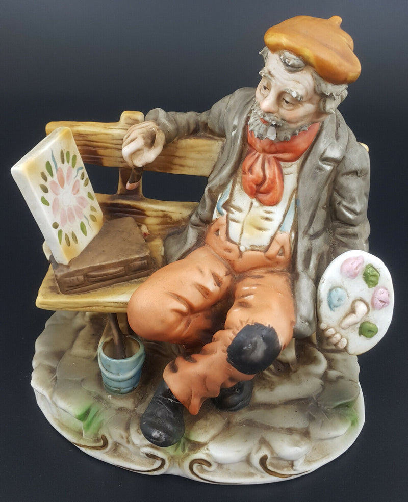 Capodimonte Figurine Old Man Painting Flowers - Chipped