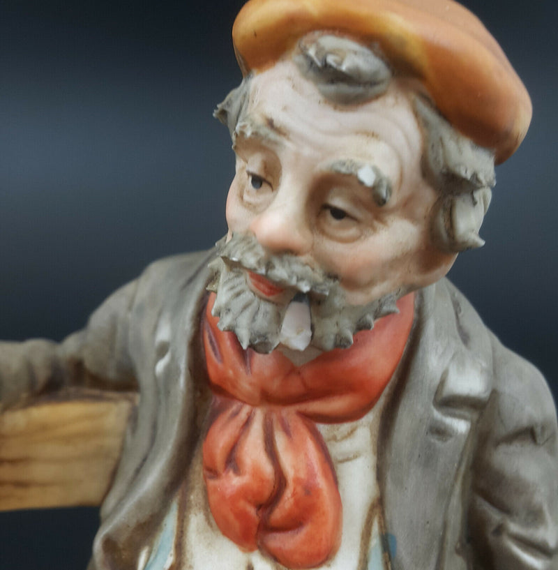 Capodimonte Figurine Old Man Painting Flowers - Chipped