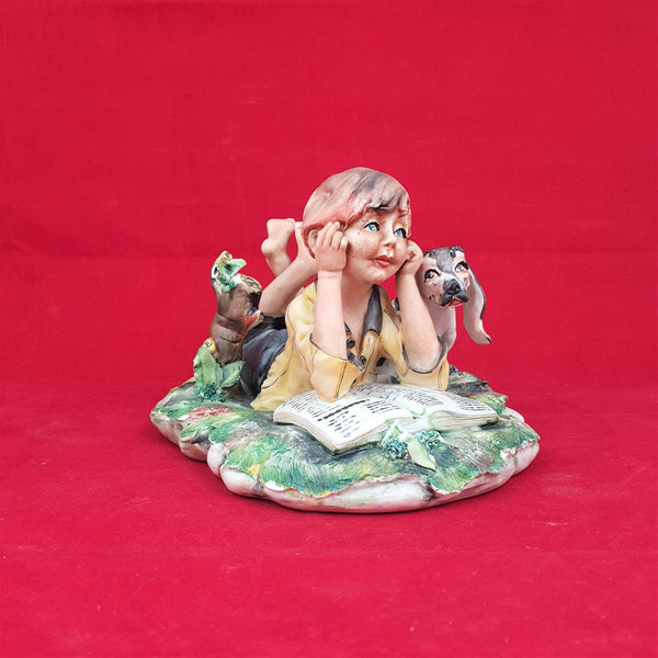 Capodimonte Figurine Milio - Boy Reading Book with Dog (small chip)