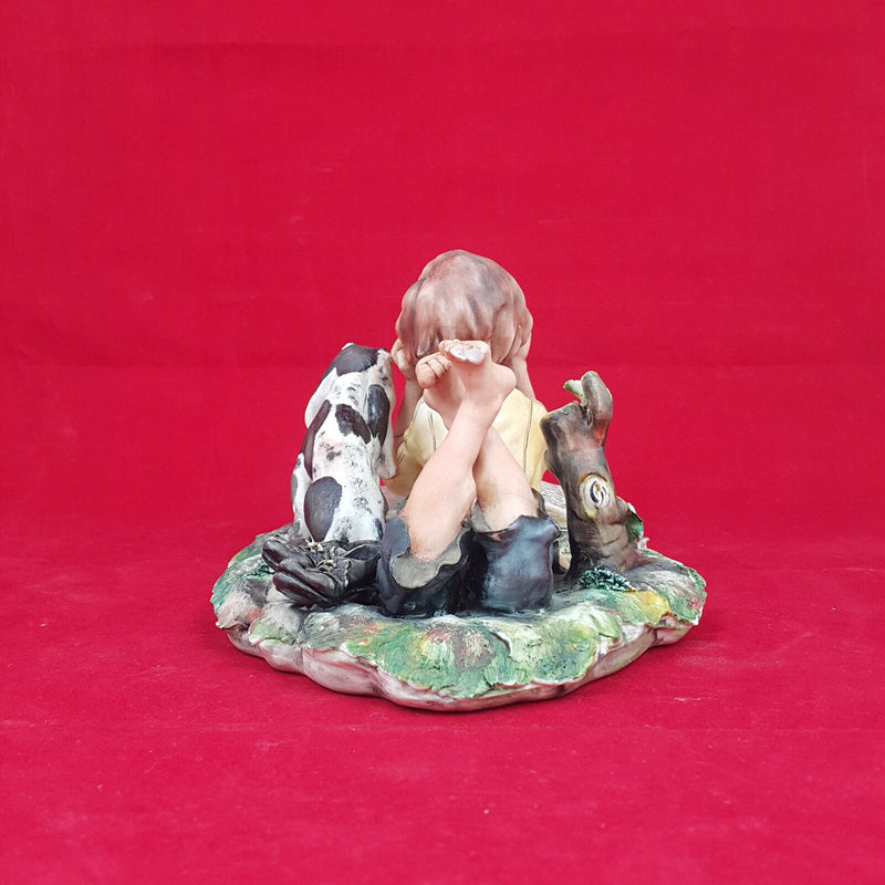 Capodimonte Figurine Milio - Boy Reading Book with Dog (small chip)