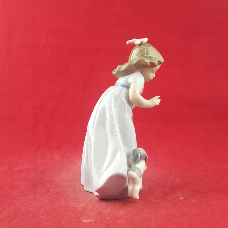 Nao By Lladro Figure - Playful Times | Girl In Blue Dress With Puppy - L/N 3497