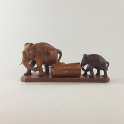 Vintage Handcrafted Wooden Statue - Elephants Carrying Wooden Log (a/f) OA 3538