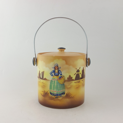 Vintage Hand Painted Jar / Barrel With Lid & Handle - OP 3544