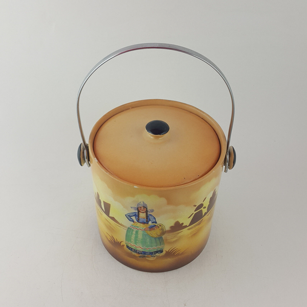 Vintage Hand Painted Jar / Barrel With Lid & Handle - OP 3544