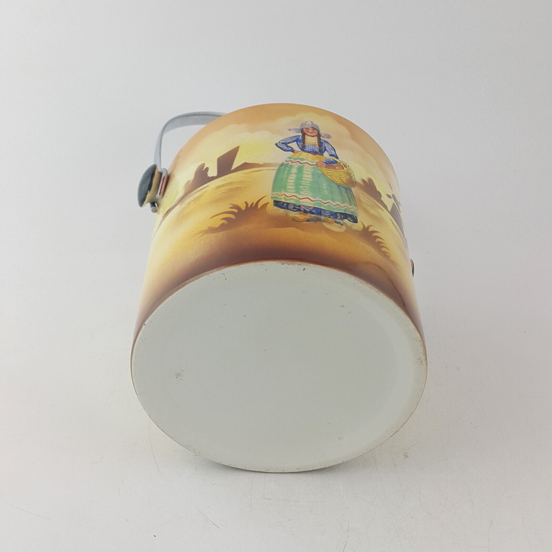 Vintage Hand Painted Jar / Barrel With Lid & Handle - OP 3544