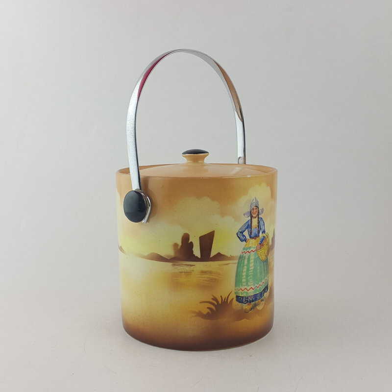 Vintage Hand Painted Jar / Barrel With Lid & Handle - OP 3544