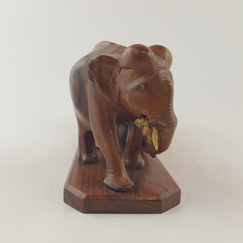 Vintage Handcrafted Wooden Statue - Elephants Carrying Wooden Log (a/f) OA 3538